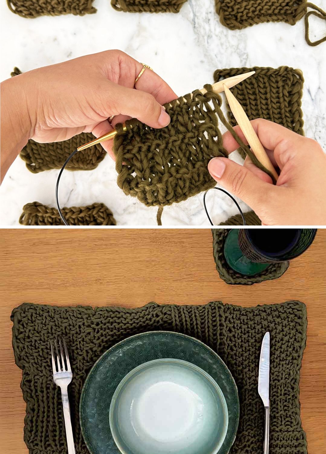 Stitch Sampler Kit: Learn The Basics Knitting Kit - Make your first Placemat & Coasters