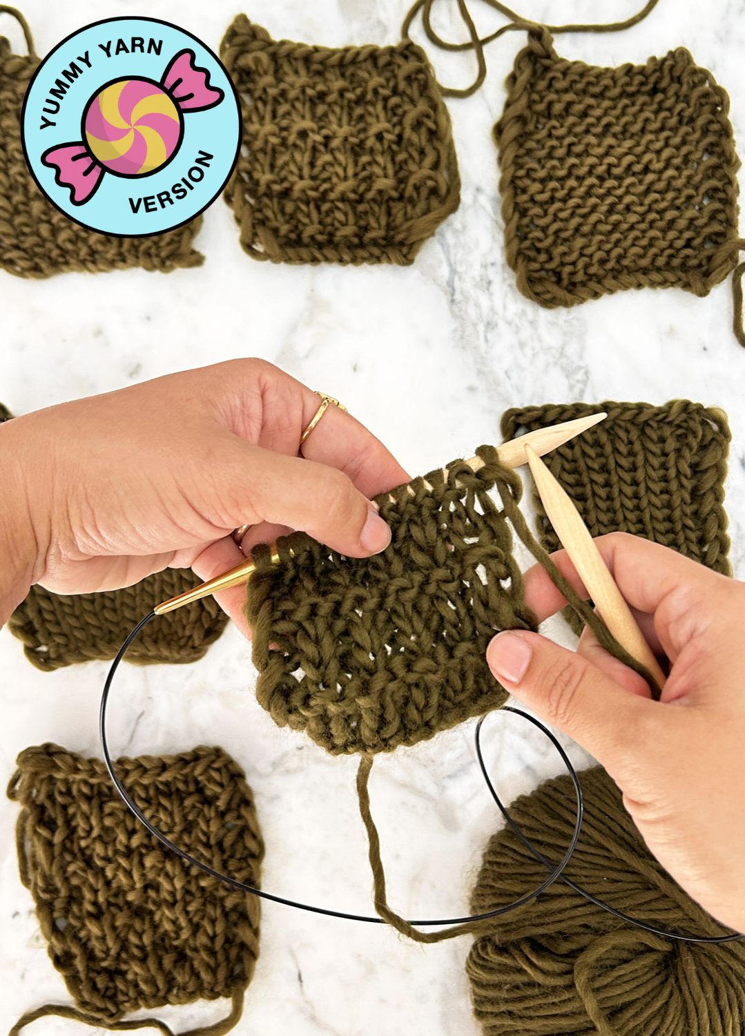 Stitch Sampler Kit: Learn The Basics Knitting Kit - Make your first Placemat & Coasters - Yummy Version