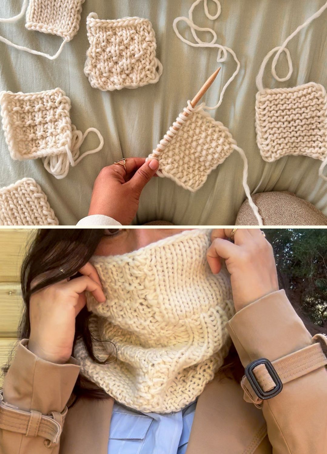 2 Kits Bundle | Knitting Stitch Sampler Kit Make your first Snood + Tupelo Cardigan - Yummy Yarn Fine Version